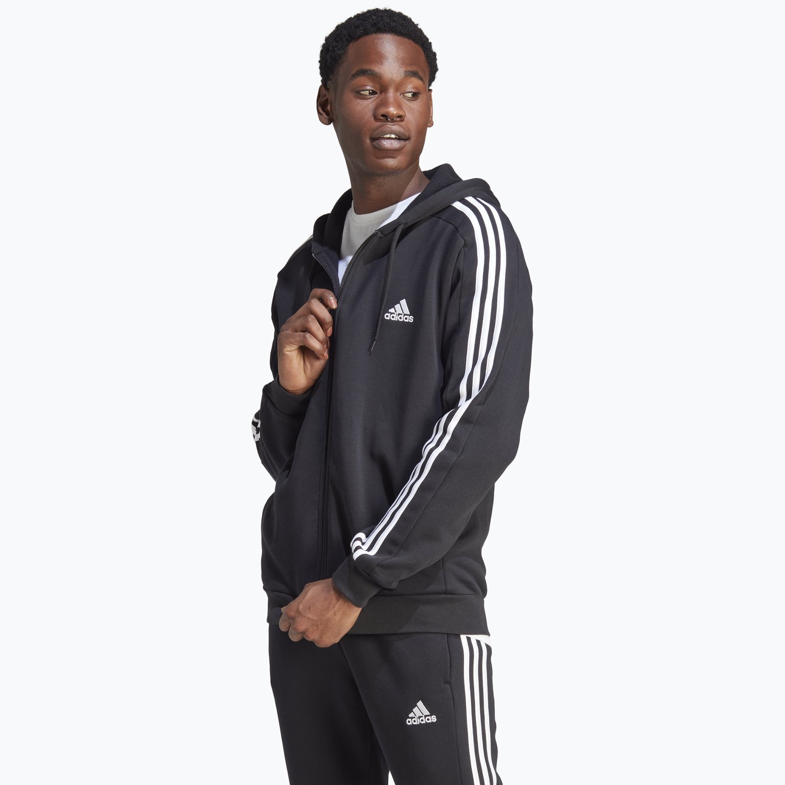 adidas Essentials Fleece 3-Stripes Full-Zip M huvtröja Svart