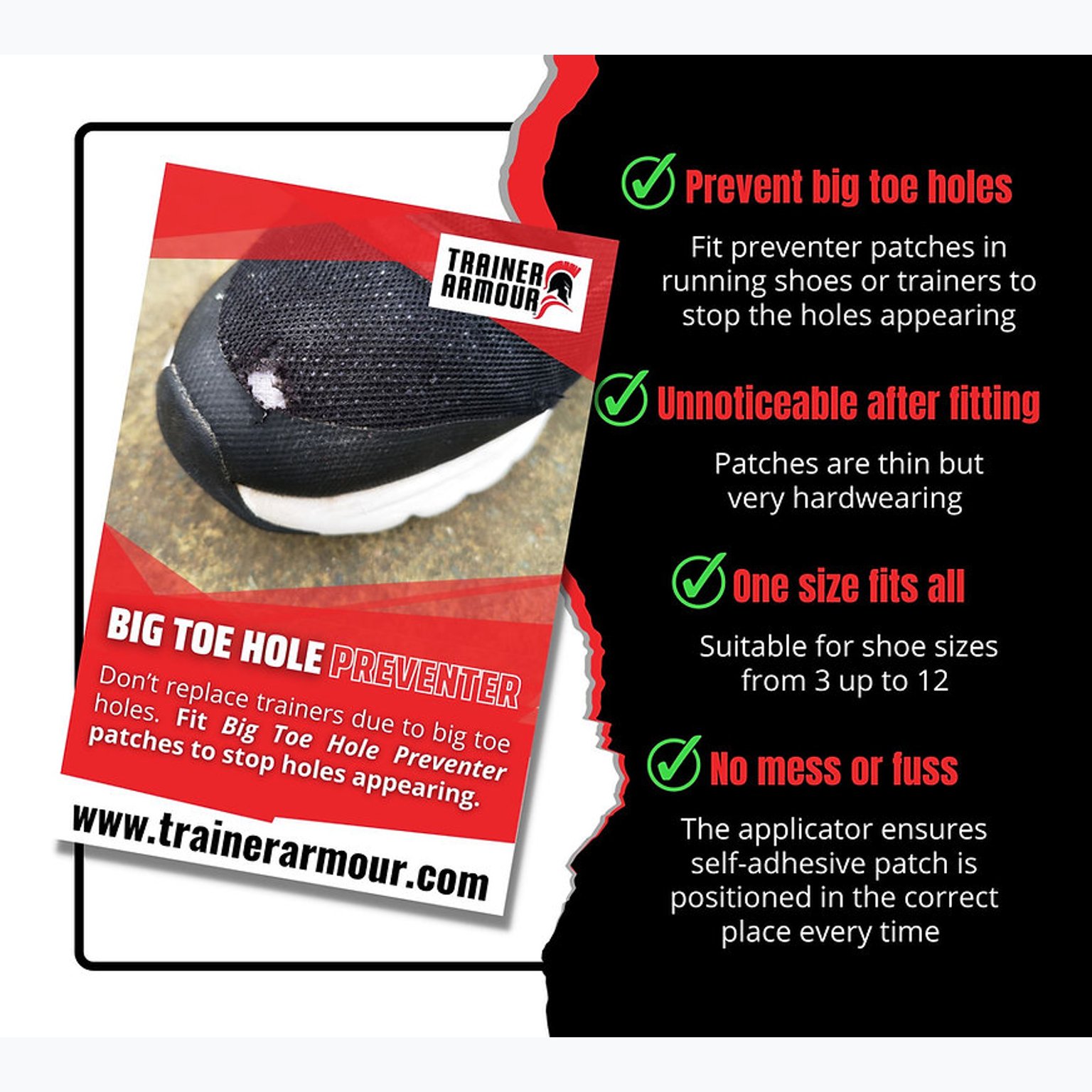 TRAINER ARMOUR Big Toe Hole Preventer lagningskit Vit