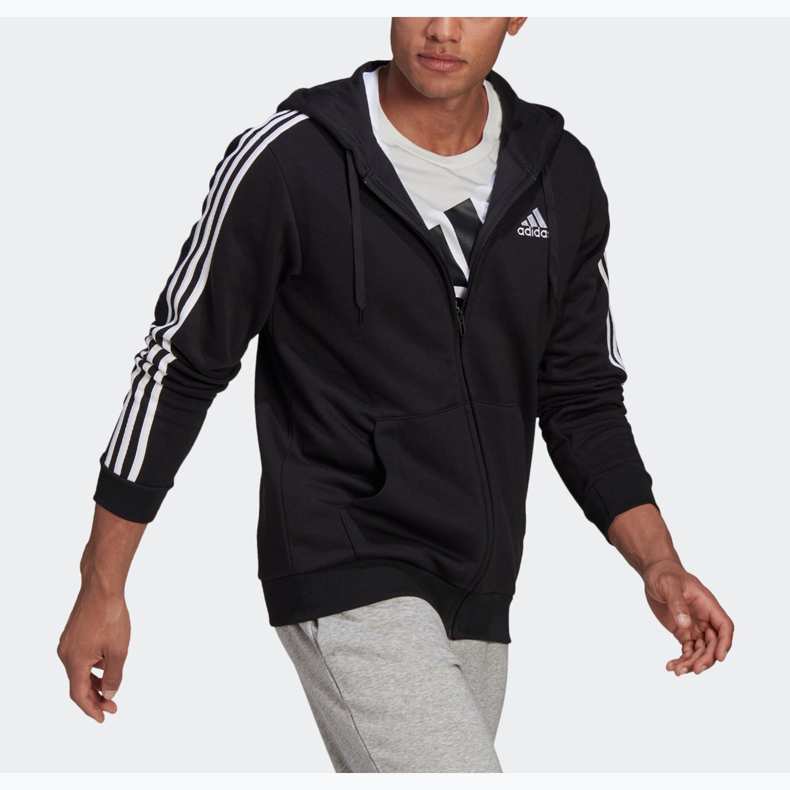 adidas Essentials Fleece 3-Stripes Full-Zip huvtröja  Svart