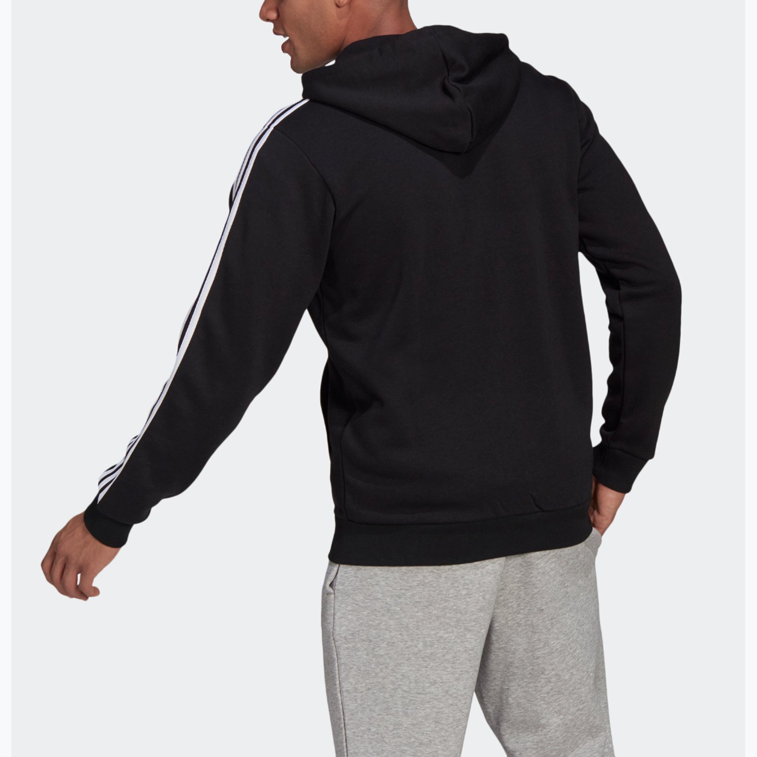 adidas Essentials Fleece 3-Stripes Full-Zip huvtröja  Svart