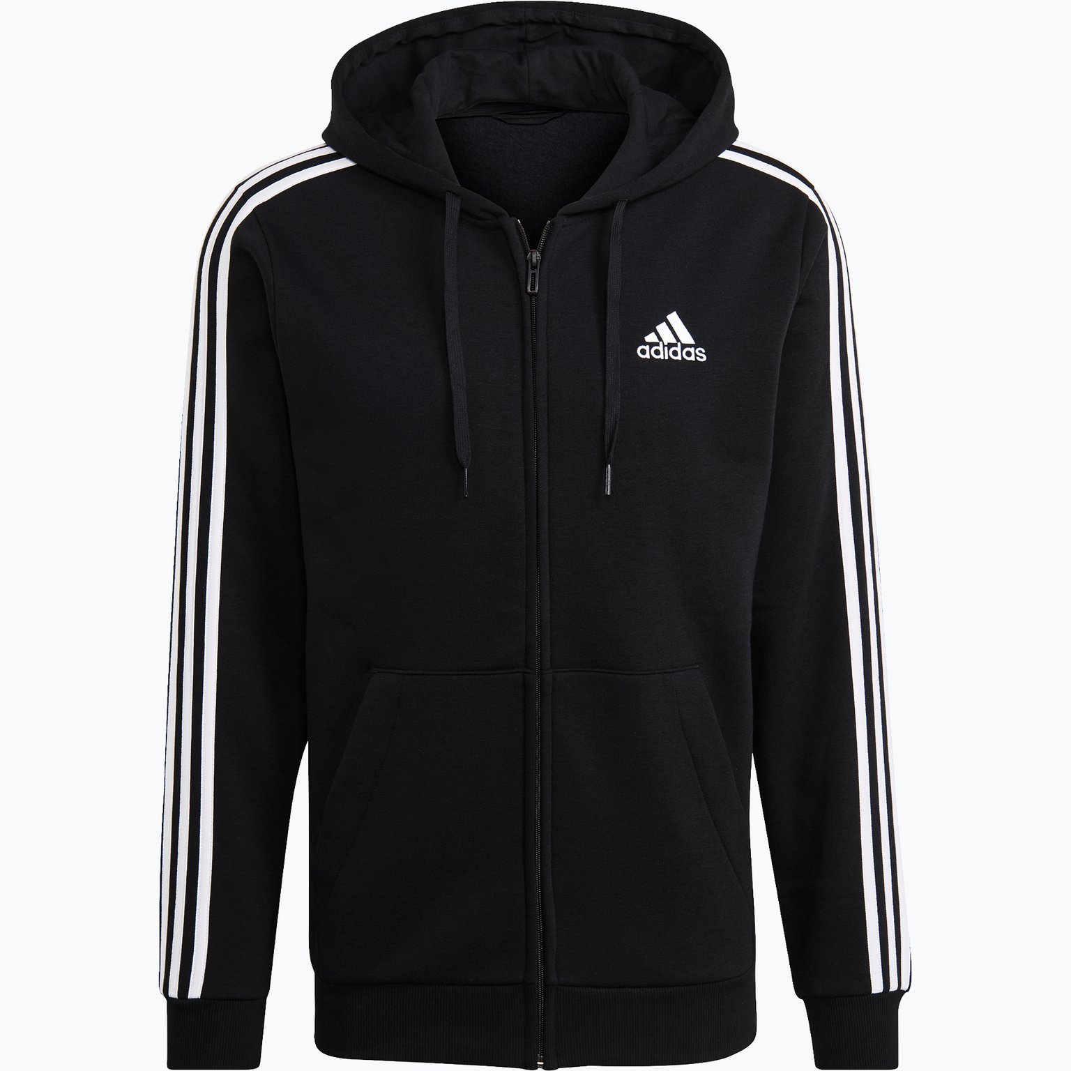 adidas Essentials Fleece 3-Stripes Full-Zip huvtröja  Svart