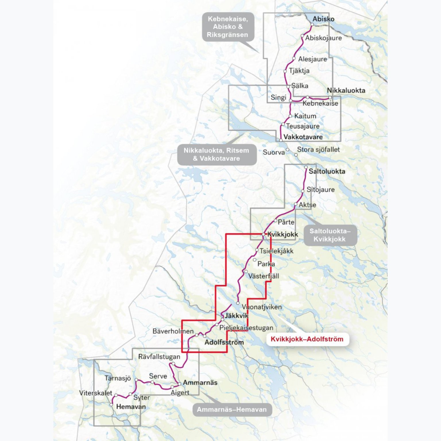 Calazo Kungsleden: Kvikkjokk - Adolfström 1:50 000 karta Vit