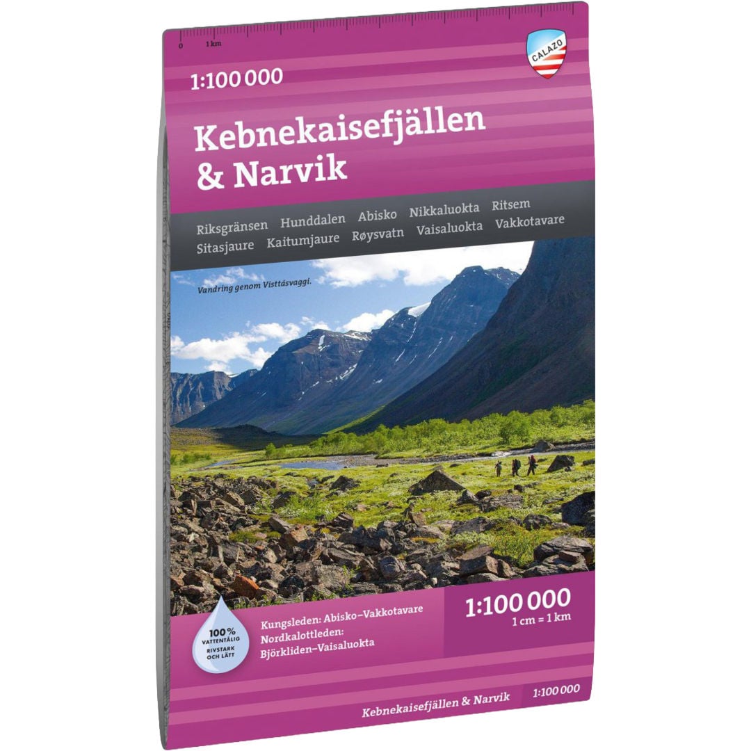 Calazo Kebnekaisefjällen och Narvik 1:100 000 karta Flerfärgad