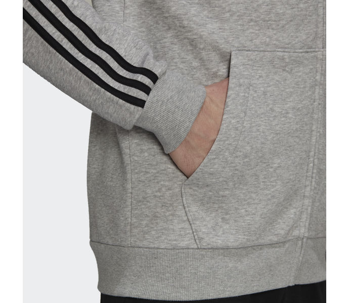 adidas Essentials Fleece 3-Stripes Full-Zip huvtröja  Grå