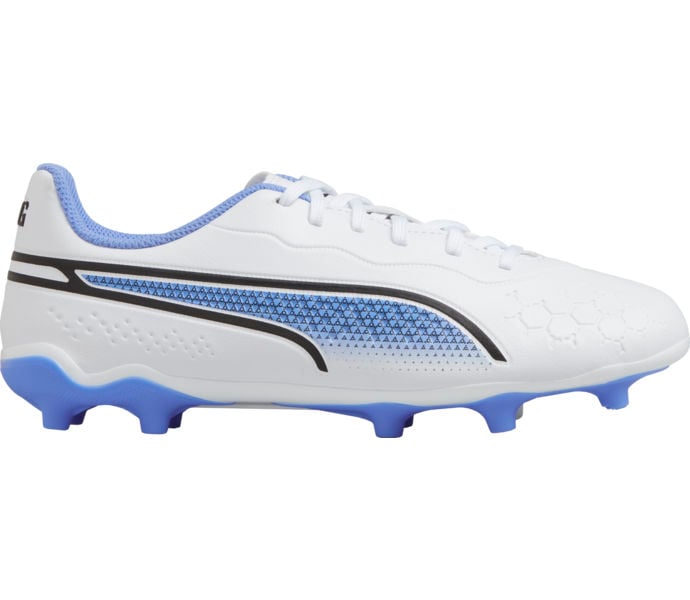 King Match FG/AG JR fotbollsskor PUMA White-PUMA Black-Blue Glimmer Barn 2.5