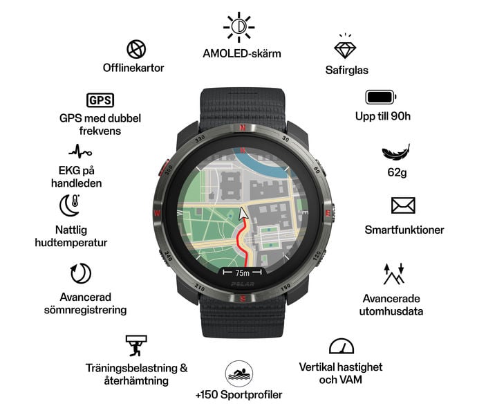 Polar GRIT X2 LÖPARKLOCKA Svart