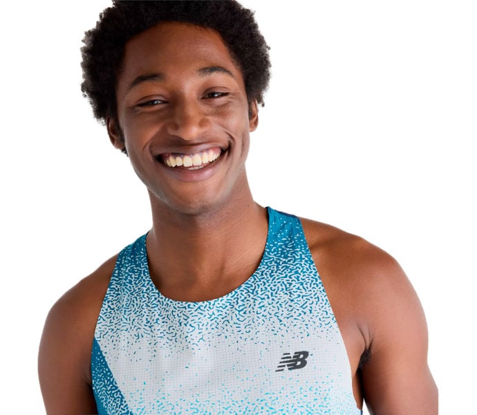 New Balance RACE DAY ULTRA LIGHT PRINTED SINGLET LÖPARLINNE Blå