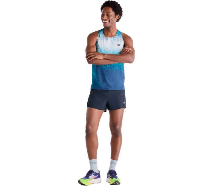 New Balance RACE DAY ULTRA LIGHT PRINTED SINGLET LÖPARLINNE Blå