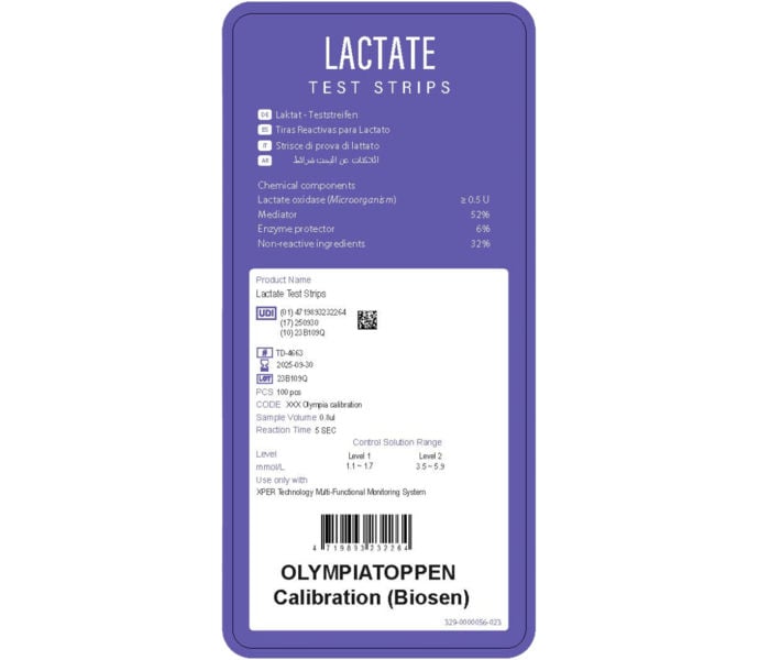Taidoc LAKTAT TEST STRIPS OLYMPIATOPPEN KALIBRERING (BIOSEN) 100-PACK Flerfärgad
